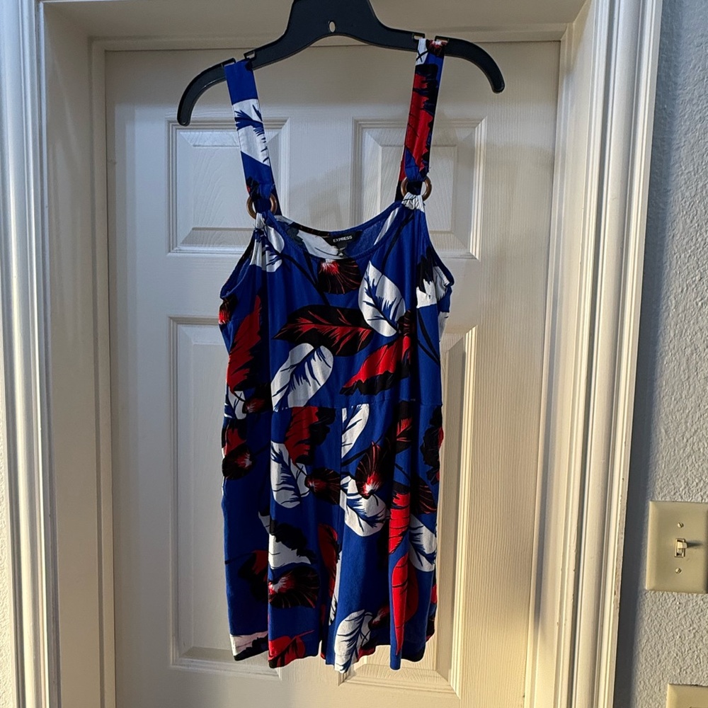 Blue and Red Feather Print Romper